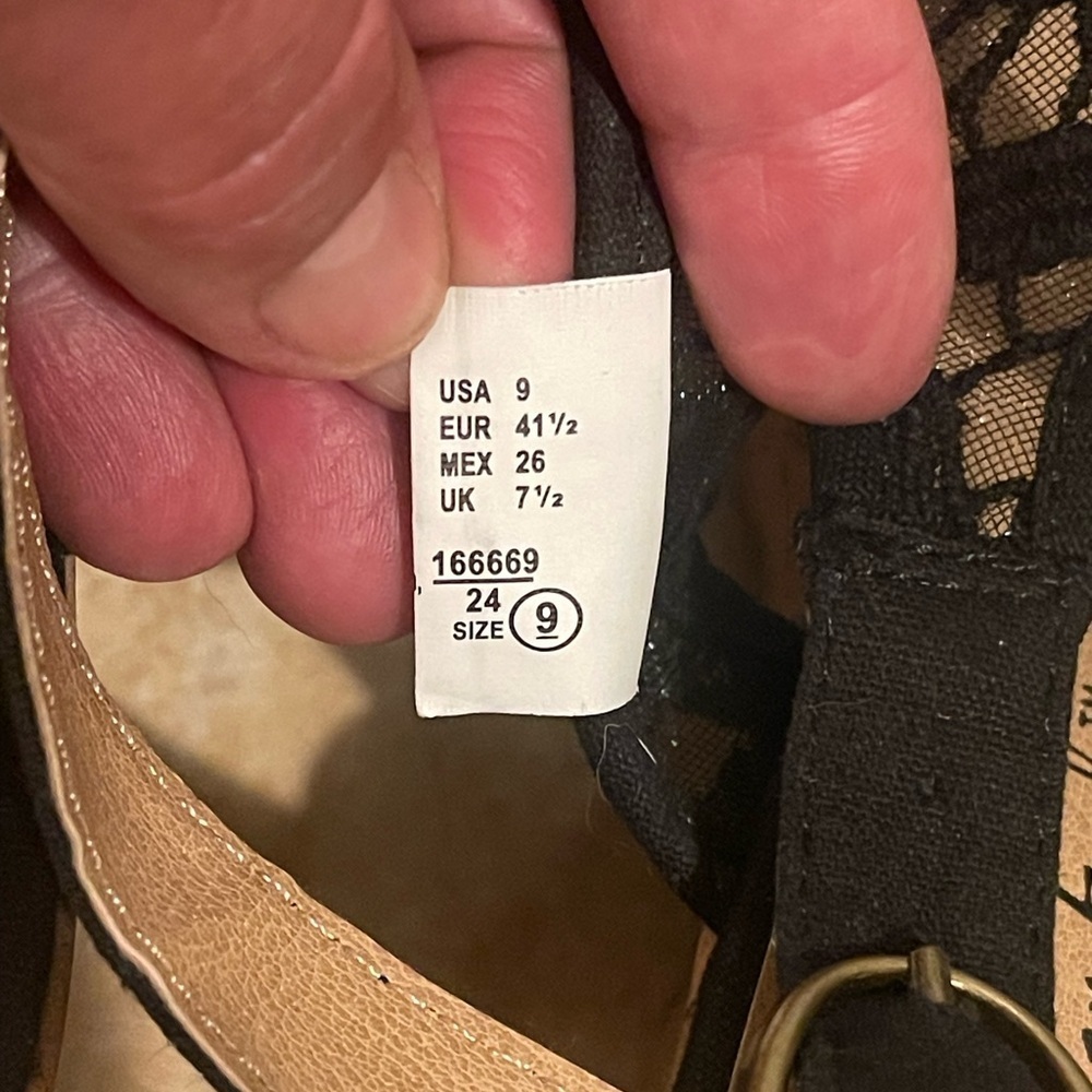 American Eagle Black Wedge Sandals- Women’s 9- Heels, Strappy Boho Lace cork - Picture 6 of 10